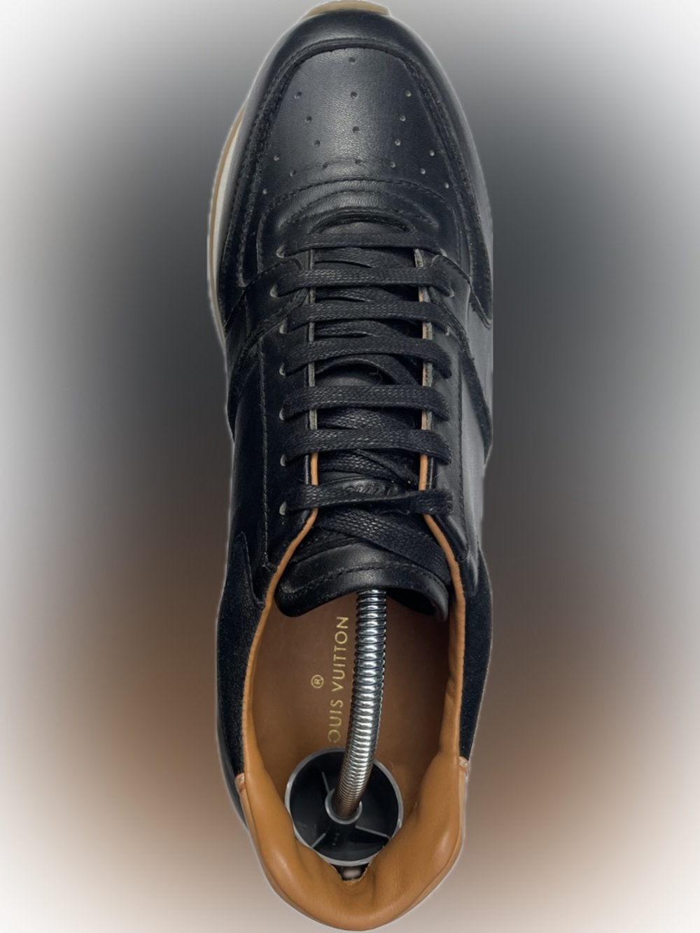 Louis Vuitton Black Leather Athletic Sneakers with Tan Trim - Picture 3 of 6